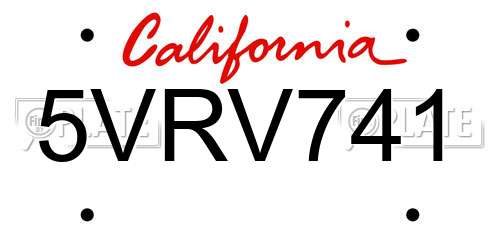 5VRV741 California License Plate