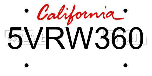 5VRW360 California License Plate