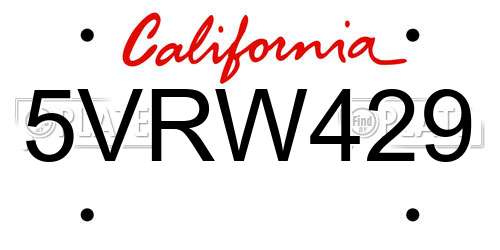 5VRW429 California License Plate