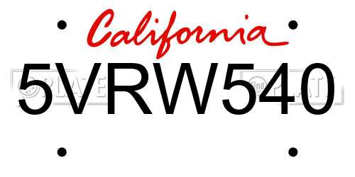 5VRW540 California License Plate