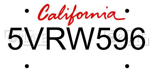 5VRW596 California License Plate