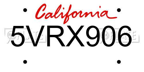 5VRX906 California License Plate