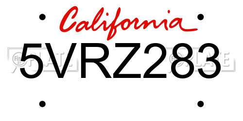 5VRZ283 California License Plate