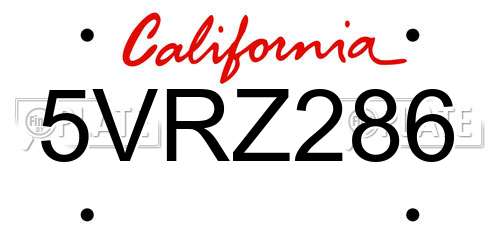 5VRZ286 California License Plate