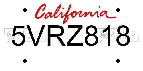 5VRZ818 California License Plate