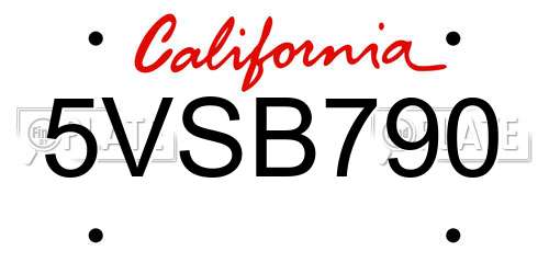 5VSB790 California License Plate