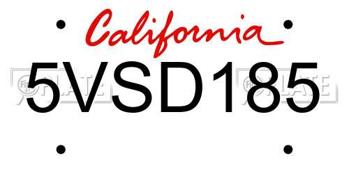 5VSD185 California License Plate