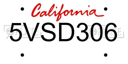 5VSD306 California License Plate