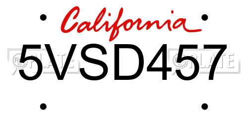 5VSD457 California License Plate