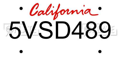 5VSD489 California License Plate