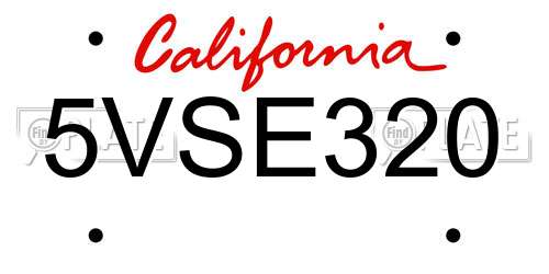 5VSE320 California License Plate