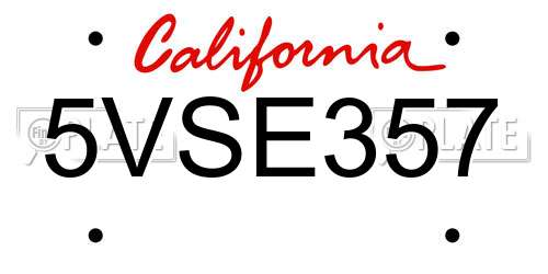 5VSE357 California License Plate