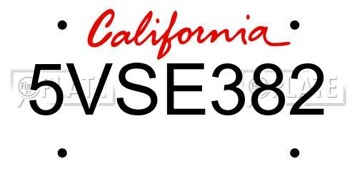 5VSE382 California License Plate