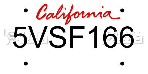 5VSF166 California License Plate
