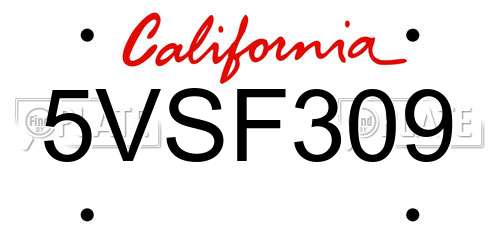 5VSF309 California License Plate