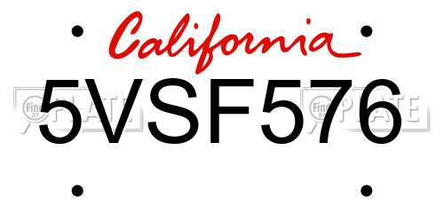 5VSF576 California License Plate