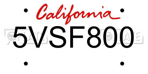 5VSF800 California License Plate