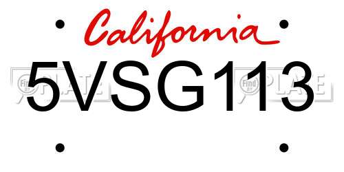 5VSG113 California License Plate