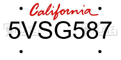 5VSG587 California License Plate