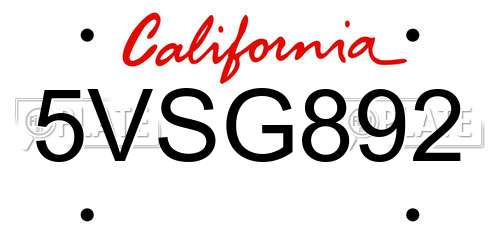 5VSG892 California License Plate