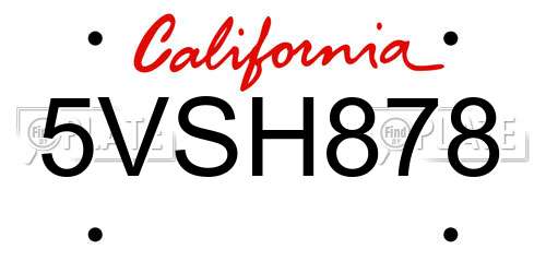 5VSH878 California License Plate