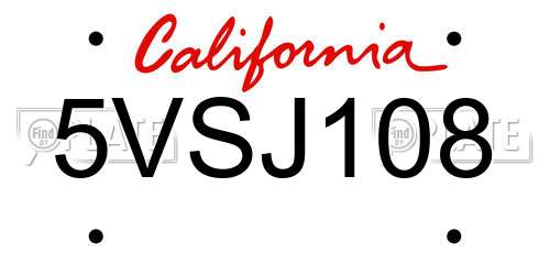 5VSJ108 California License Plate