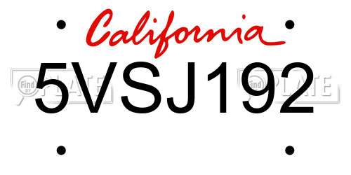 5VSJ192 California License Plate