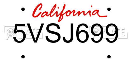 5VSJ699 California License Plate