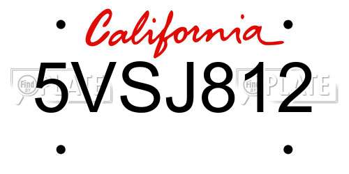 5VSJ812 California License Plate
