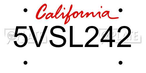 5VSL242 California License Plate