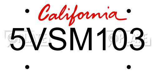 5VSM103 California License Plate