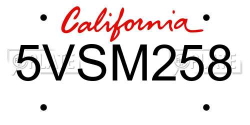 5VSM258 California License Plate