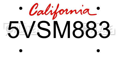 5VSM883 California License Plate