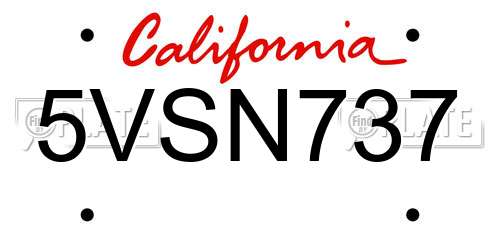 5VSN737 California License Plate