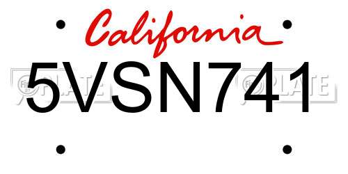 5VSN741 California License Plate