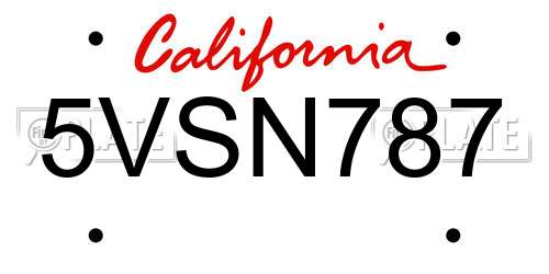 5VSN787 California License Plate