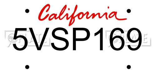 5VSP169 California License Plate