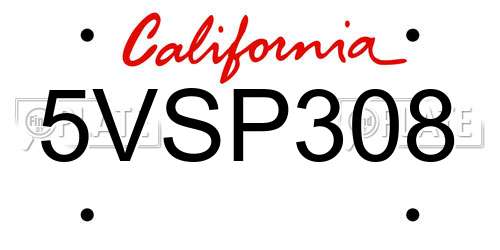 5VSP308 California License Plate