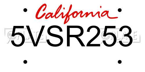 5VSR253 California License Plate