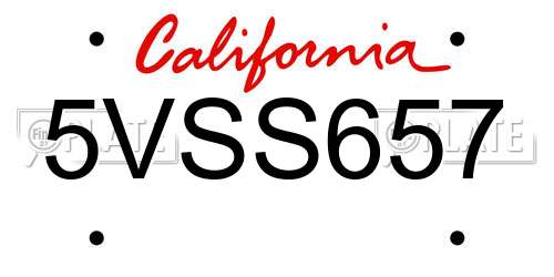 5VSS657 California License Plate