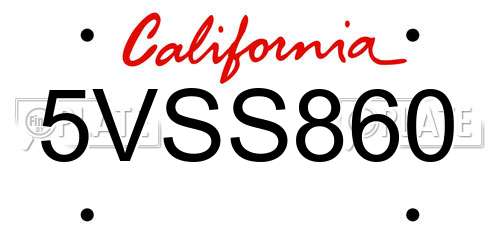 5VSS860 California License Plate