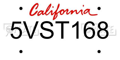 5VST168 California License Plate