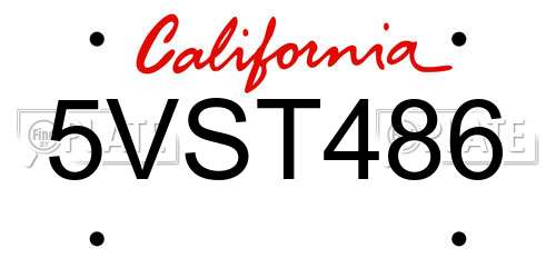 5VST486 California License Plate