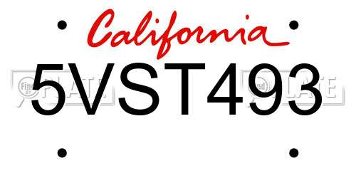 5VST493 California License Plate