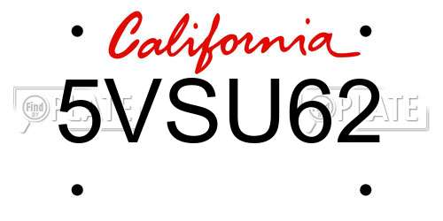5VSU62 California License Plate
