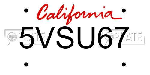 5VSU67 California License Plate