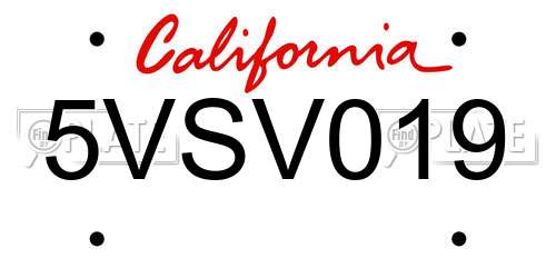 5VSV019 California License Plate