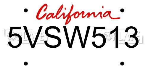 5VSW513 California License Plate