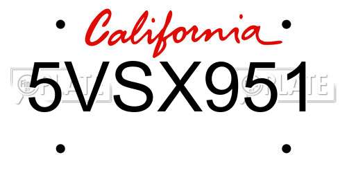 5VSX951 California License Plate