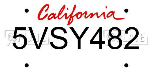 5VSY482 California License Plate